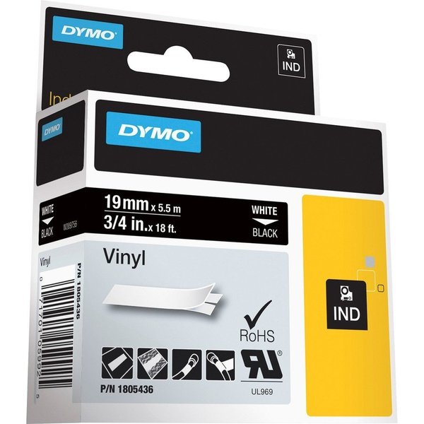Dymo Tape, Ind, Vnyl, 3/4""-We/Bk DYM1805436